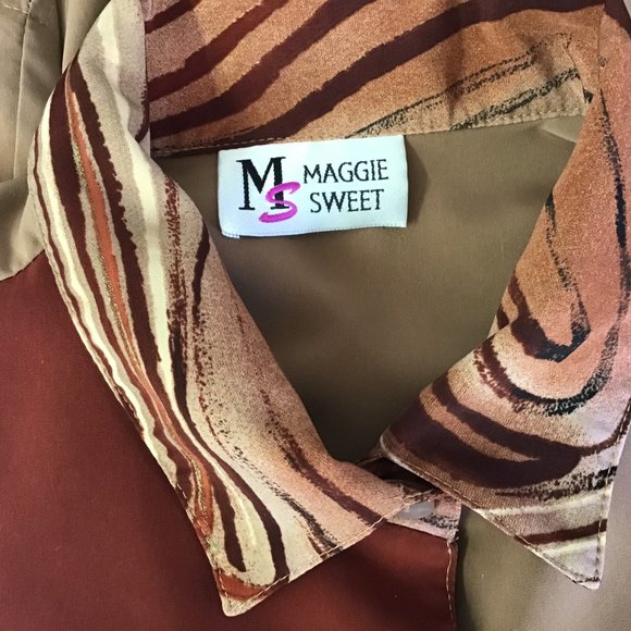 Maggie Sweet Womens Top Brown Long Sleeve Button Up Blouse Tunic Shirt Padded PL - Picture 7 of 8